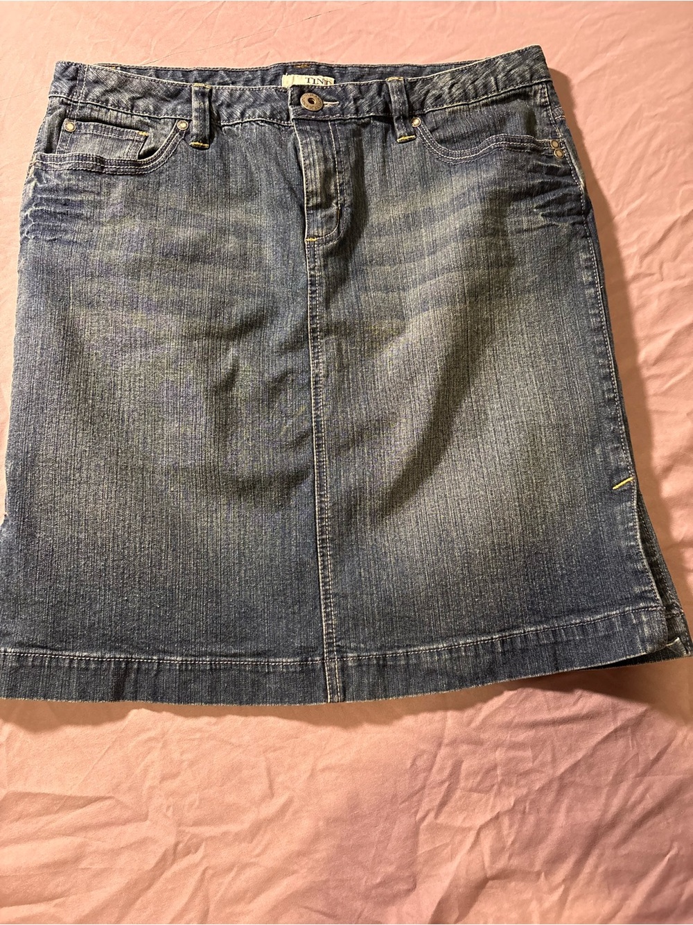 Denim A-Line Skirt in Medium Blue by TNA